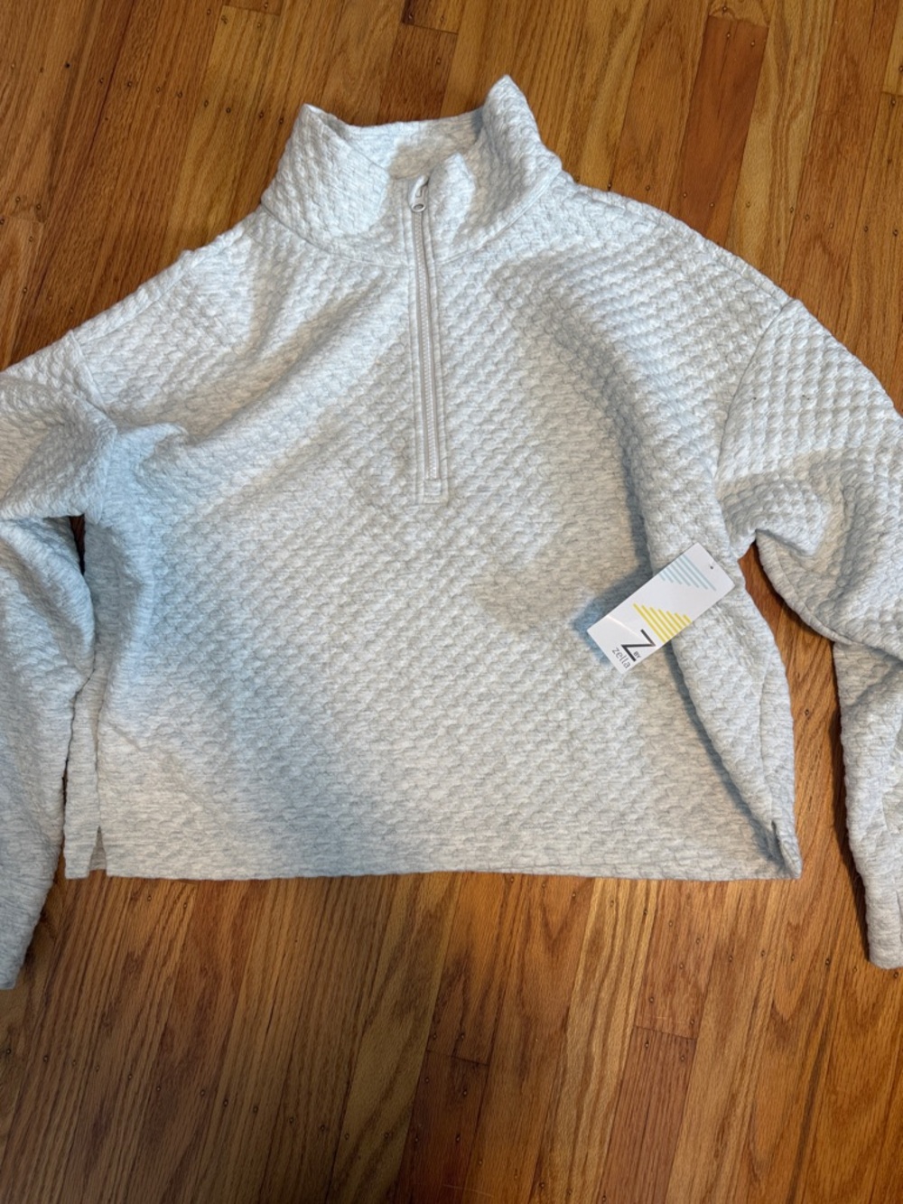 Zella Light Grey Textured Half-Zip Sweater